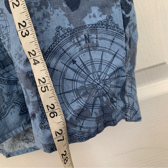Vintage Shirt Mens Large World Map Abstract Camp Short Sleeve Blue Linen Button - Picture 4 of 6